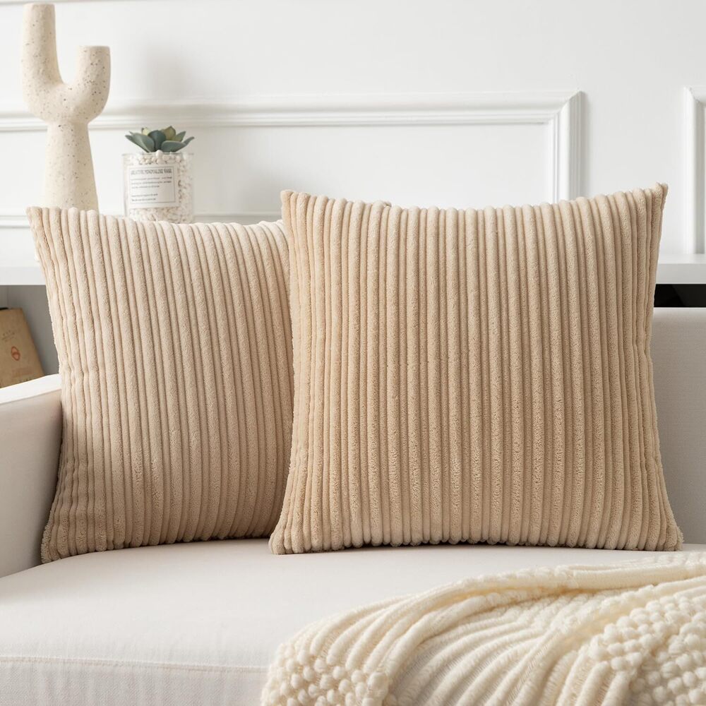 8338 Kevin Textile Throw Pillow Covers Soft Corduroy Decorative Set of 2